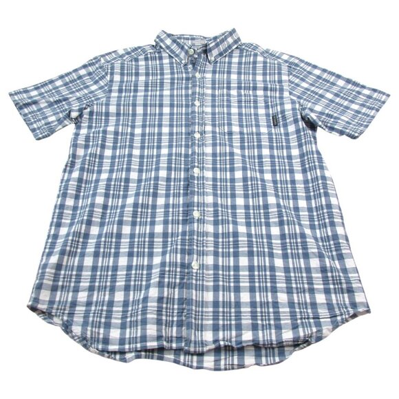 Columbia Flannel Shirt Mens M White Blue Plaid Regular Fit Collared Button Down - Picture 1 of 6